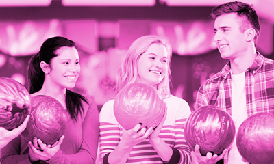 Smiling young people, bowling