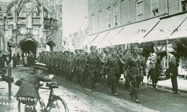 Great war soldiers marching through Chichester