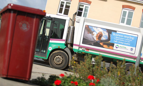 Bin lorry arriving to collect a bin