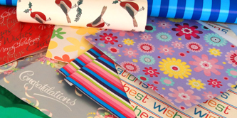 Various different patterned wrapping papers.