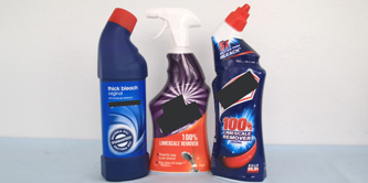 3 bottles of hazardous household chemicals.