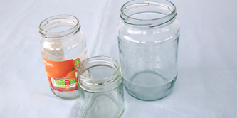 3 empty jam jars.