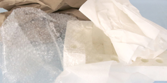 Packaging materials - bubble wrap, paper, tissue paper.