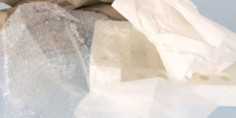 Packaging materials - bubble wrap, paper, tissue paper.