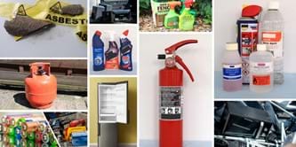 A collage of a variety of hazardous household wastes.