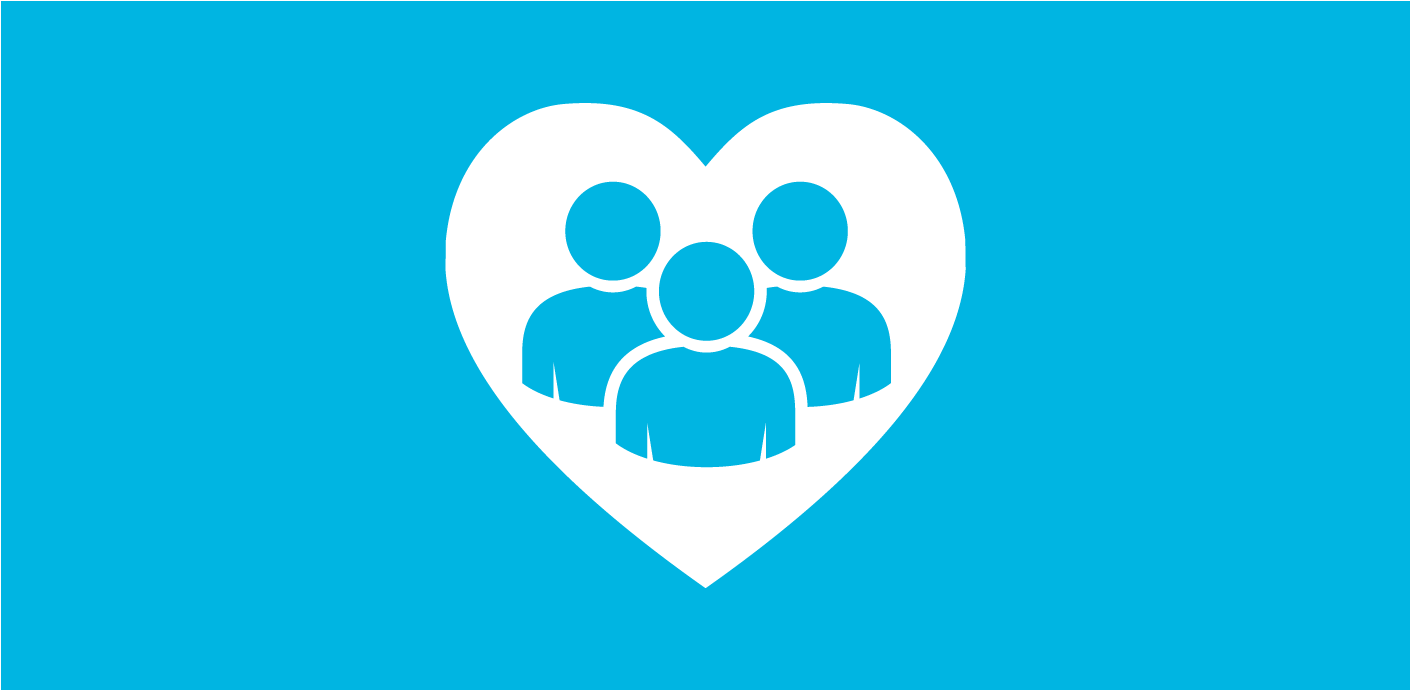 nojs Outline of the top halves of 3 people arranged at the centre of a heart.