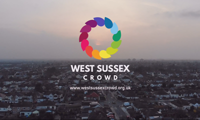 West Sussex Crowd logo over an image of West Sussex with the website address www.westsussexcrowd.org.uk