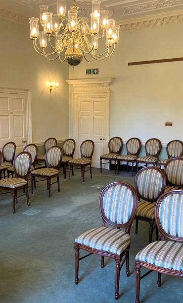 Chairs laid out in the Drawing Room