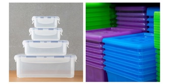 Clear and coloured plastic containers