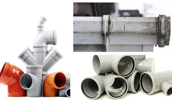 Three pictures of plastic pipes and guttering