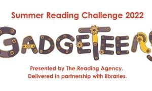 Summer Reading Challenge 2022 Gadgeteers logo. Presented by The Reading Agency. Delivered in partnership with libraries.