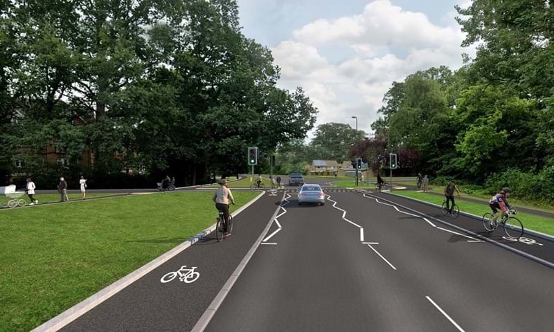 A visualisation of the proposed one-way segregated cycle tracks in Northgate Avenue and upgraded crossing facility 