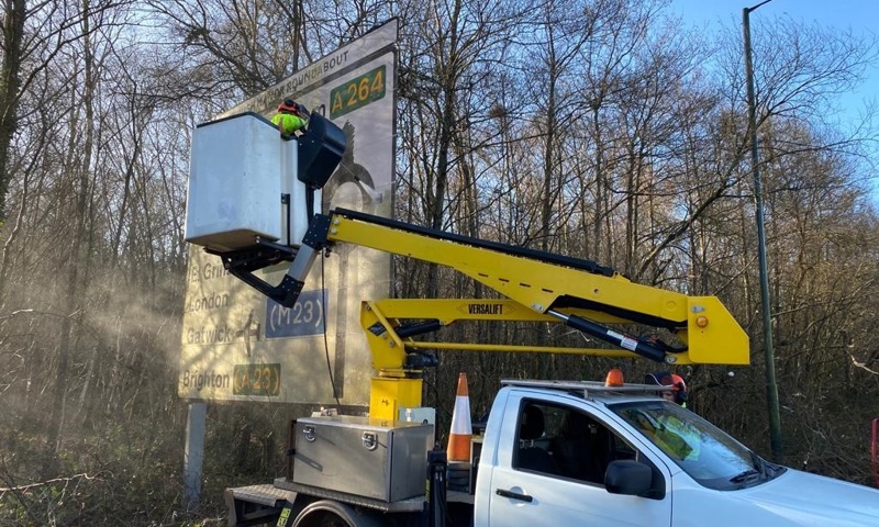 Sign cleaning in progress