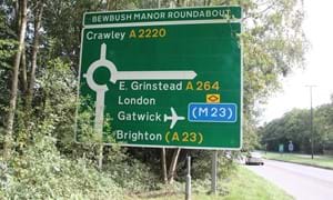 Sign for Bewbush Manor Roundabout in Crawley