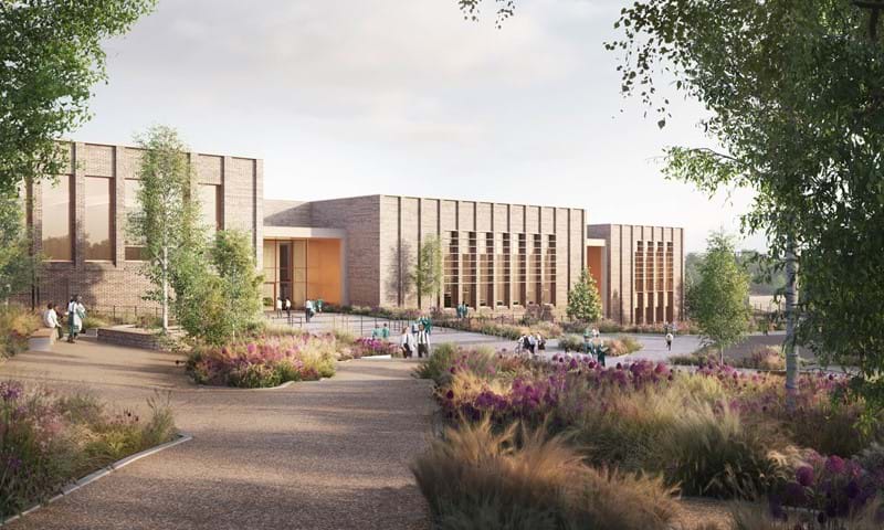 A design image of how the new secondary school will look from the outside