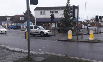The traffic-light-controlled junction in Rose Green