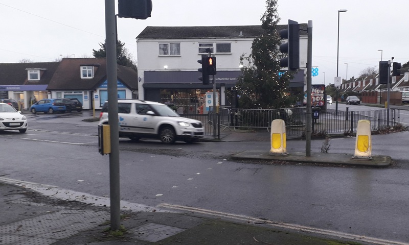 The traffic-light-controlled junction in Rose Green