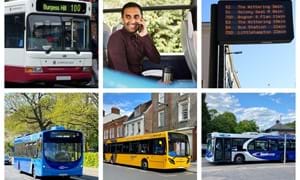 A montage of bus-related pictures