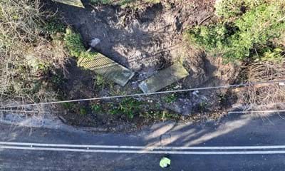 Aerial picture showing landslide impact on the embankment