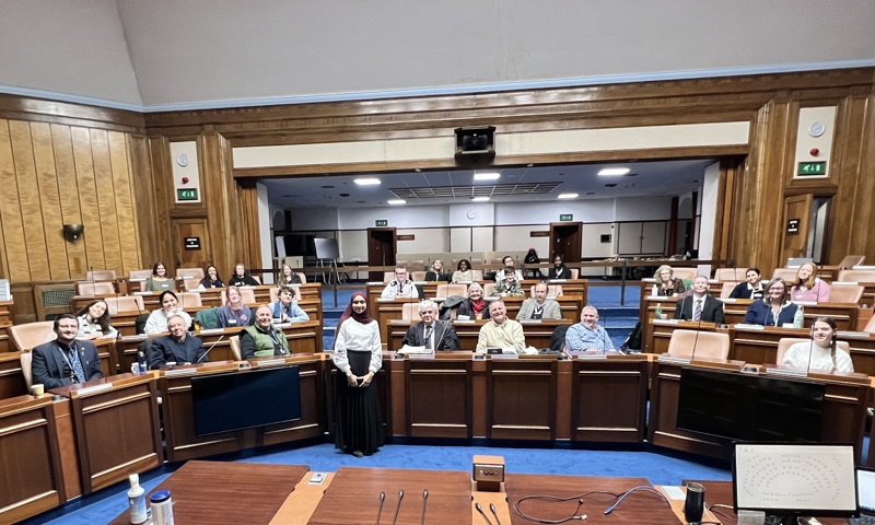 West Sussex Youth Cabinet members with senior county councillors and staff pictured in the Council Chamber