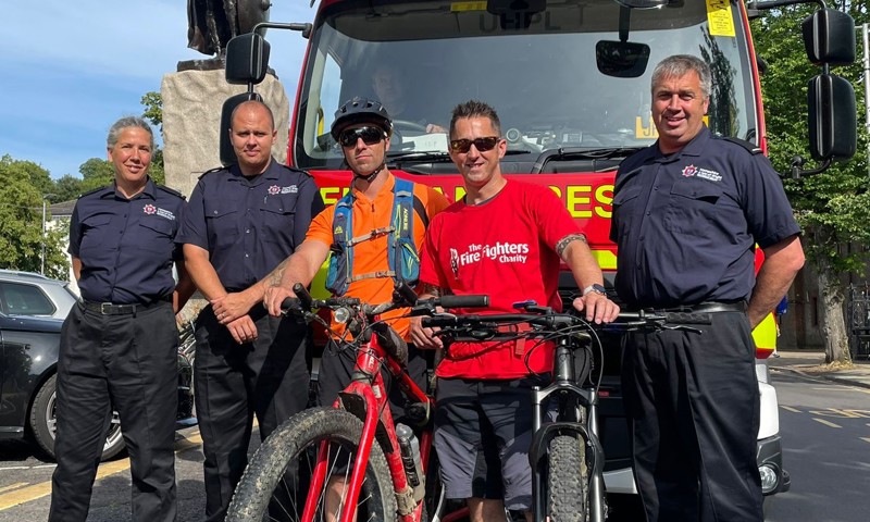 Duncan Thomson and Jamie Cox with the crew from Winchester Fire Station