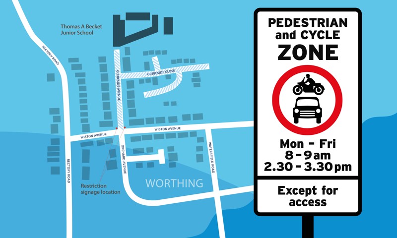 School Streets Trial Scheme outline details and map, Thomas A Becket Junior School, Worthing