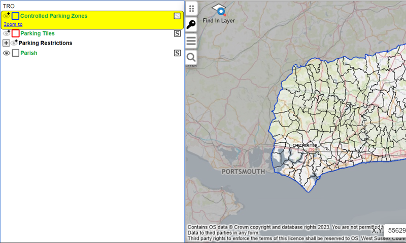TRO map browser with areas of interest shown.