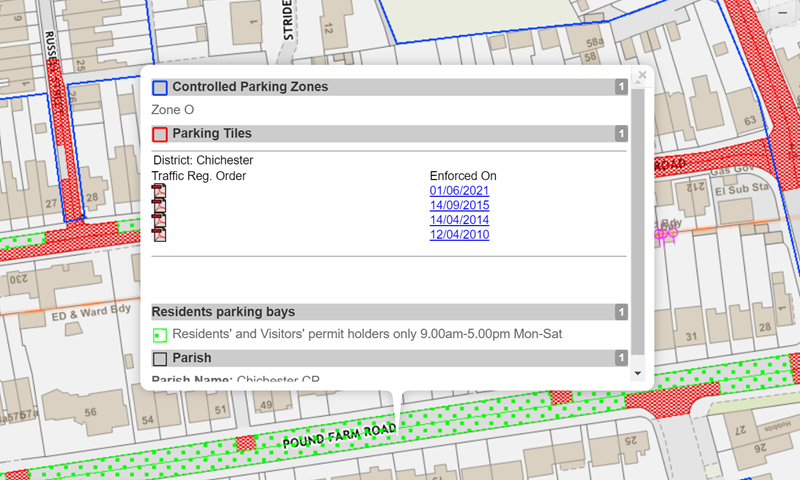 Controlled parking zone details with PDFs