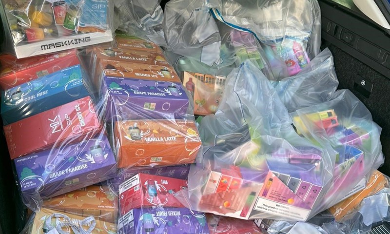 A car boot full of illegal vapes and tobacco seized from shops in Littlehampton and Bognor