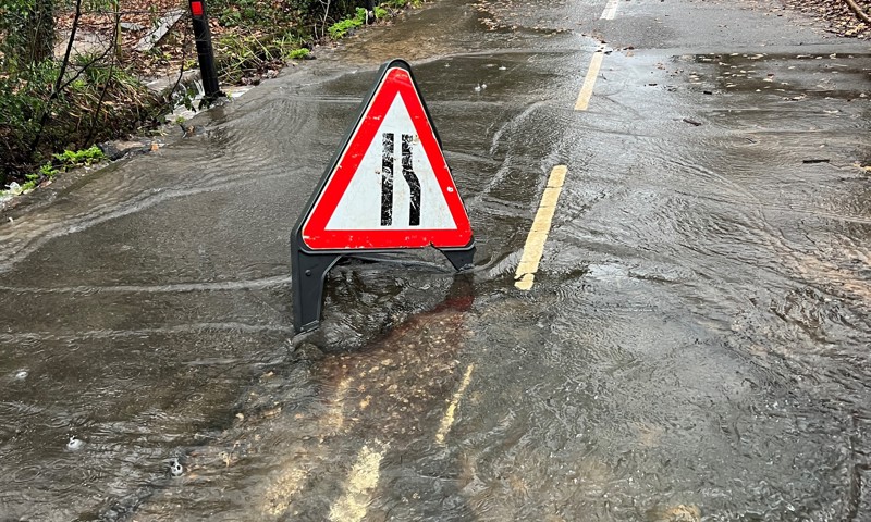 Flooding in West Chiltington Road on Tuesday