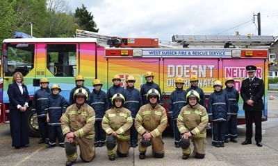 GRIT students in front of a fire engine at Haywards Heath