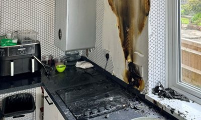 Fire damaged kitchen hob