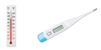 Thermometer examples: Wall hanging type and a digital one