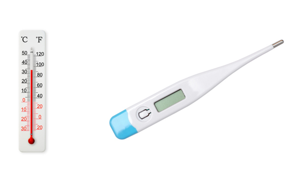 Thermometer examples: Wall hanging type and a digital one