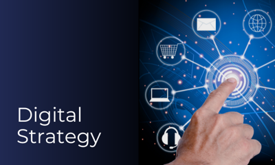 Digital strategy - hand in centre of digital tools