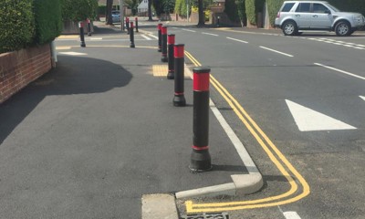 Photo of completed Active Travel scheme works on a road near Thomas A Becket junior school, Worthing