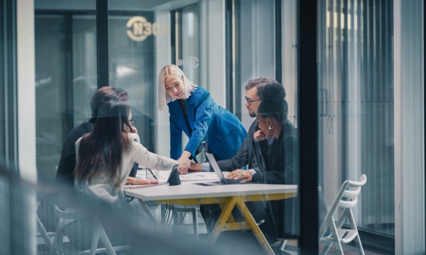 A group of people in an office