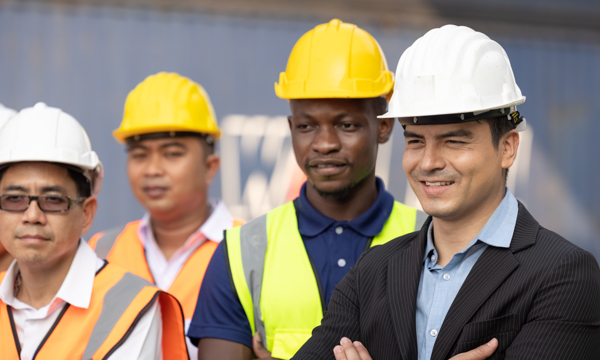 People with hard hats