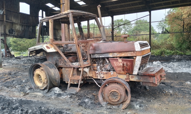 Fire damaged tractor