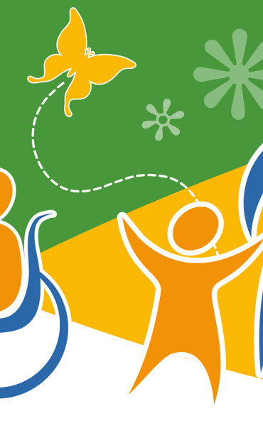 Colourful banner with drawings of children
