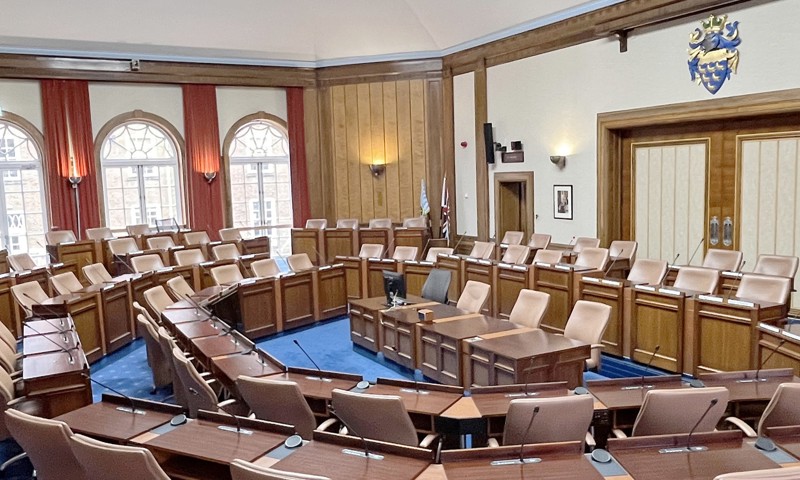 The council chamber at County Hall, Chichester