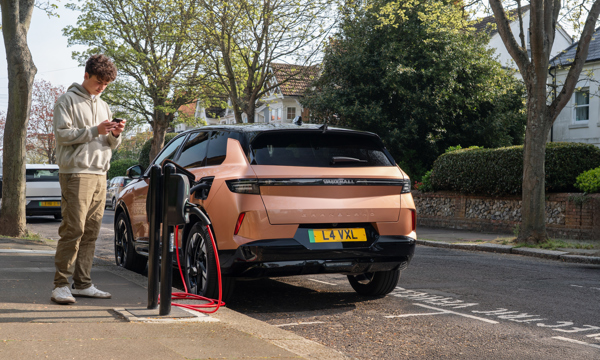 Electric Vehicle (Vauxhall) using a chargepoint in St George's Road, Worthing
