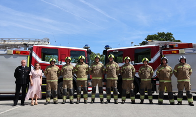 New on-call firefighters with Director of West Sussex Fire & Rescue Service, Sabrina Pennington-Down, and Area Manager for Service Delivery, Ady Carter.