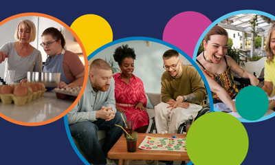 Two women cooking, three people playing a board game and two women reading a book